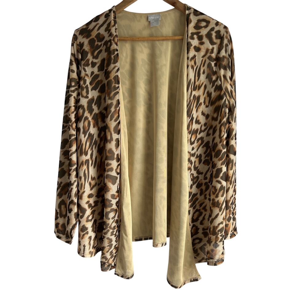 Chico's Size‎ 2L Animal Print Mesh Open Front Cardigan Lightweight Long Sleeve